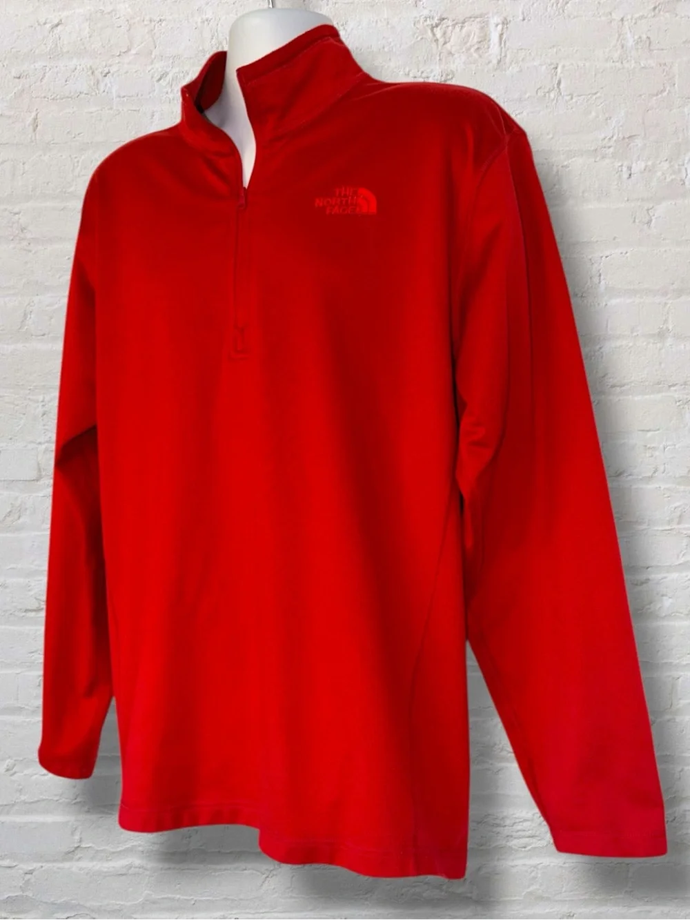The North Face Mens XL Red Quarter Zip Fleece Pullover Jacket Logo Sweatshirt